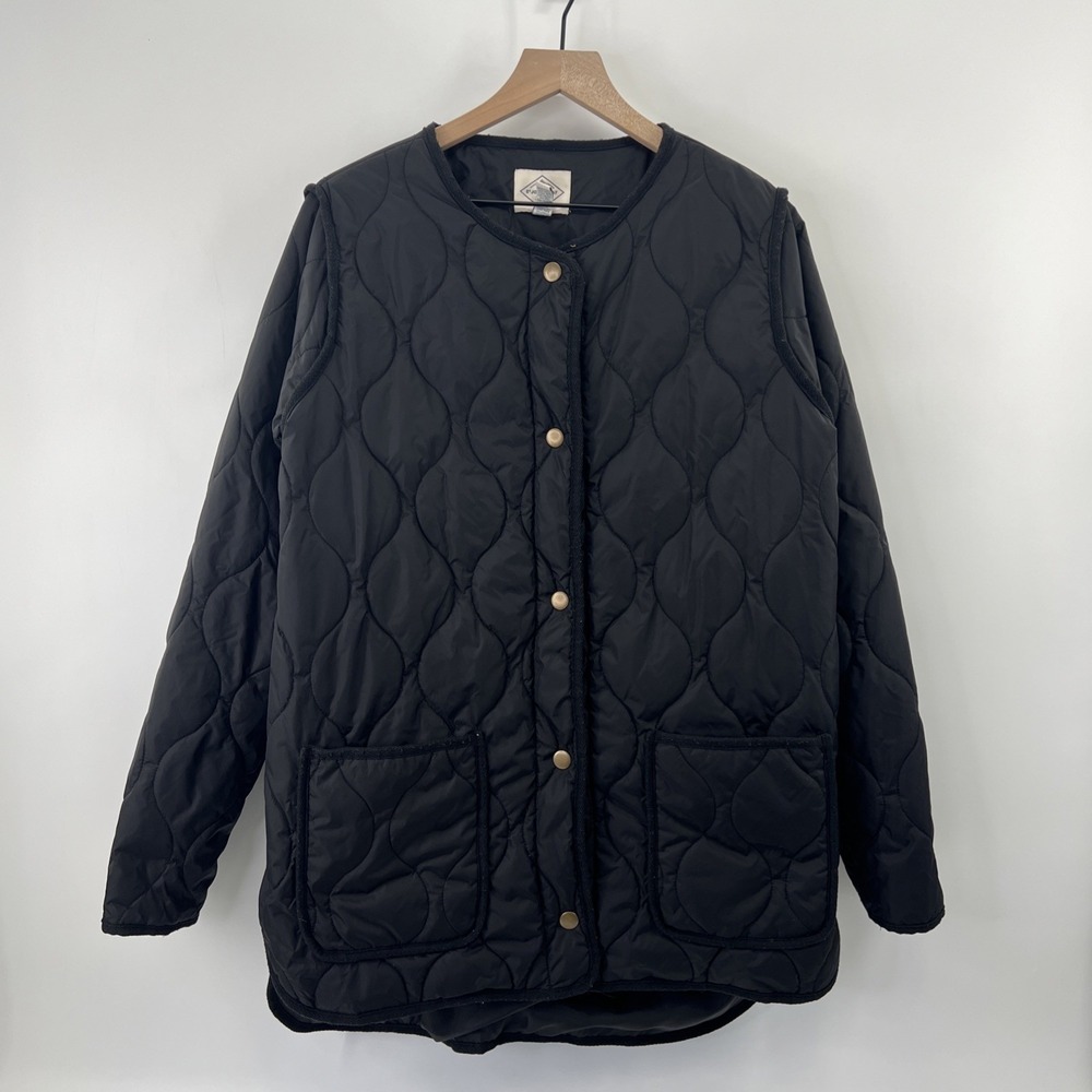 St Johns Bay Quilted Jacket Womens Sz L Black Coat Lightweight Insulated Puffer